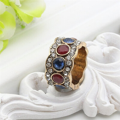 

Fashion Double Color Crystal Antique Turkish Rings Wave Line Retro Gold Plate Ring Rome Court Luxury Jewelry Women Festival Gift