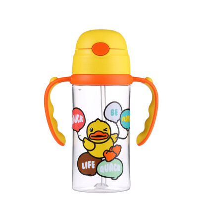 

BDUCK small yellow duck child cup tritan baby straw cup double handle summer cold water cup straw cup 380ml orange handle 6685TM