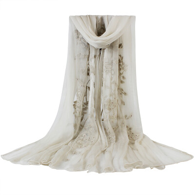 

Shanghai story STORY Of SHANGHAI Ms silk scarf winter silk embroidery shawl scarf I love beige