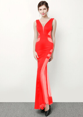 

New sexy dress long section slim mesh hollow perspective evening dress banquet night temptation evening wear