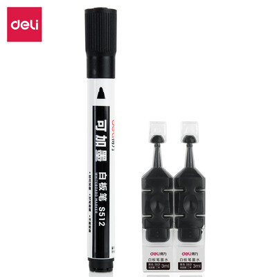 

Deli deli can add ink easy to wipe the whiteboard pen gift 2 ink bag black S512