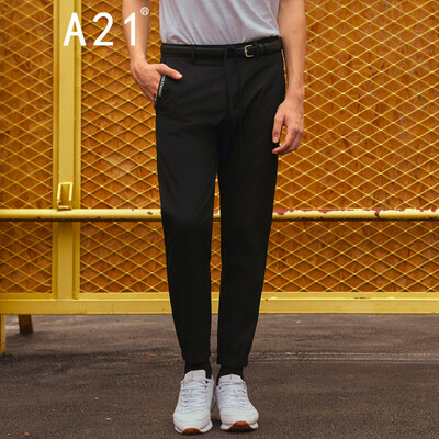 

A21 Mens stretch Slim simple letter printed low waist casual pants 4821041021 Black 18092AXL