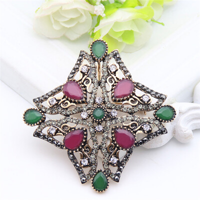 

High Quality Turkish Star Brooch Pins Hollow Resin Antique Gold Color Brooches Broches Women Hijab Lapel Scarf Pins Jewelry