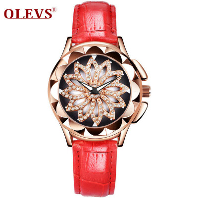 

OLEVS Brand Luxury Women Watches Gold hollow out Красивый дизайн Кварцевые женские часы Red Leather Clock Wristwatch Luminous