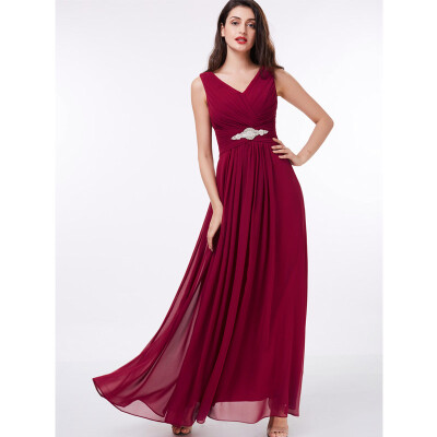 

CAZDZY A-Line Beading V-Neck Ruched Floor-Length Evening Dress