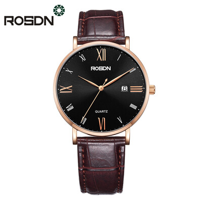 

ROSDN Brand Ultra thin Fashion Male Wrist watch Leather Watchband Business Watches Waterproof Scratch-resistant Men Watch Clock