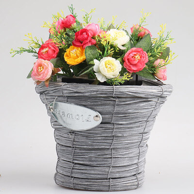

Steel frame straw storage basket basket porch decoration living room crafts ornament handmade rattan storage basket trumpet