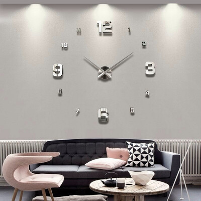 

Modern Frameless DIY Wall Clock Large 3D Wall Watch Non Ticking for Living Room Bedroom Kitchen