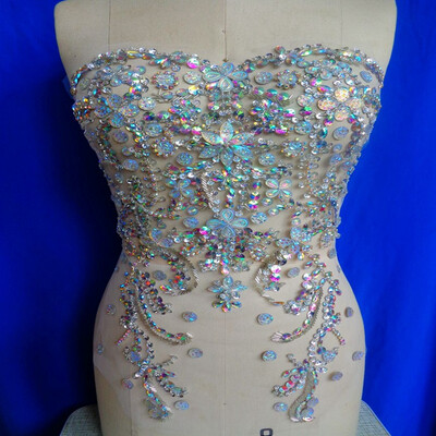 

Ручная работа кристалл отделка патчей очистить AB цвет шить на Rhinestones аппликация 48 * 32 см для верхней одежды юбка DIY аксессуар