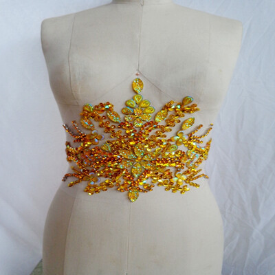 

hand made crystals trim patches blue sew on Rhinestones applique 3522cm for top dress skirt belt DIY accessory