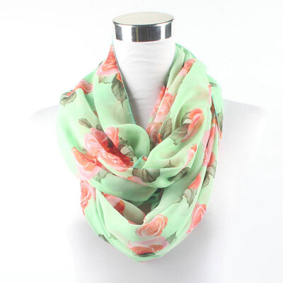 

Guttavalli Women Fashion Rose Flowers Ring Chiffon Shawl Summer Female Chevron Skinny Loop Scarf Bohemia Leaf Infinity Scarves
