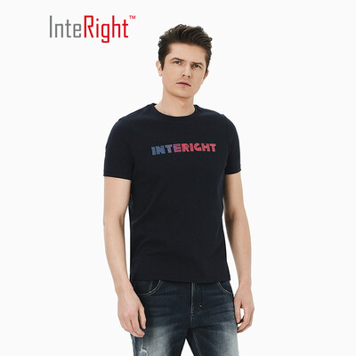 

INTERIGHT short-sleeved mens water soft cotton letter printing round neck T-shirt black XXL