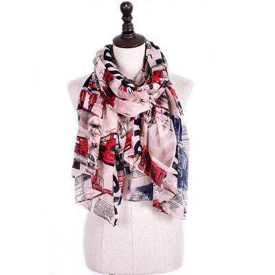 

JeouLy Vintage Style fashion women scarf Евро Мода Британский стиль Лондонский Тауэрский мост Письмо и флаг автобуса напечатаны шарфы