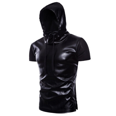 

Summer New Mens Fashion Short Sleeved Slim Fit Casual Hooded T-shirt Tops