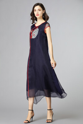 

2018 new arrival Women summer Dresses Nature silk oraganza embroidey solid long beach dresses Vintage elegant loose plus sizes