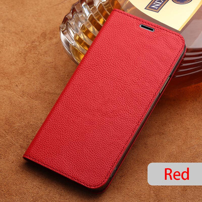 

Genuine Leather flip Case For iPhone 6 7 8 Plus X Litchi Texture Suction cup Style phone cover