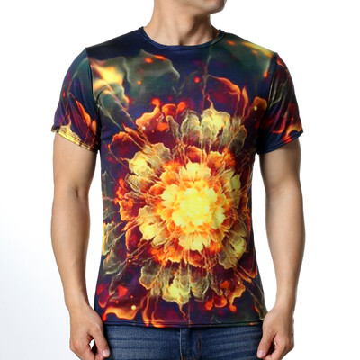 

Men Round Neck Letter Printed Cool Blouse Flower T-Shirts