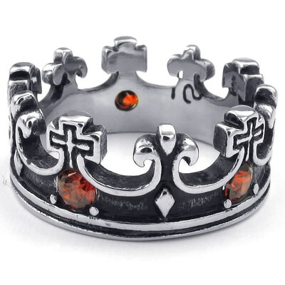 

Hpolw women orangered Ring Exquisite Simplicity Imperial Vintage fashion Crown JewelryRed& Black&Silver
