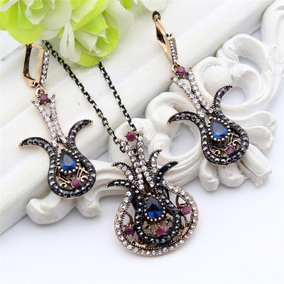 

Vintage Turkish Women Tulip Flower Jewelry Sets Antique Gold Color Resin Earring Rhinestone Necklace Nigeria Bridal Jewelry Set
