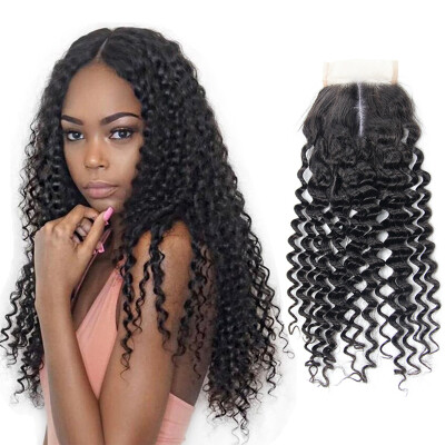 

Top Quality Deep Wave Brazilian Virgin Human Hair 4x4 Lace Closure 3 Way Part Free Part Middle PartThree Part Free Shipping