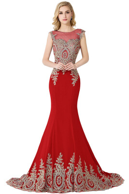 

Lace Applique Royal Blue Mermaid Prom Dresses Burgundy Sleeveless Evening Gowns