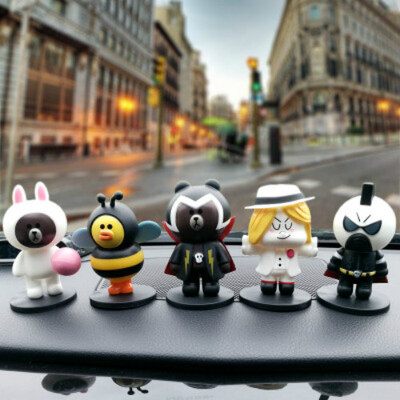 

LINE friend Brown bear Cony rabbit Action Figure Decoration doll car Cartoon ornaments cute creative interior for kids5 pcslot