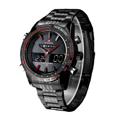 

Sports Men Watch Stainless Steel Quartz Men Watch LED Dual Display Watch Red