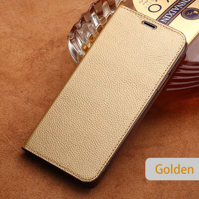 

Genuine Leather flip Case For iPhone 6 7 8 Plus X Litchi Texture Suction cup Style phone cover