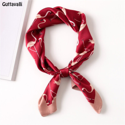 

Guttavalli Women Fashion Geometric Flamingo Square Tie Small Chevron Summer Female Skinny Scarf Bohemia Stripe Satin Square Scarve