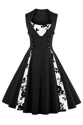 

MisShow 2017 Elegant Summer Dress Women Patchwork 50s 60s Vintage Dress Buttons Sleeveless Plus Size S - 4XL Retro Sundress