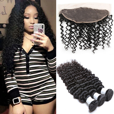 

Deep Wave Frontal With Bundles Brazilian Deep Curly Bundles With Lace Frontal Closure
