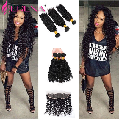 

Frontal Bundles Lace Frontal Closure With Bundles Brazilian Deep Wave With Frontal Closure 7A Curly Mink Brazilian Virgin Hair
