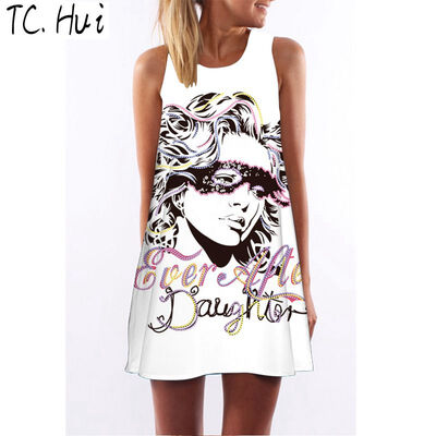 

fashion 2018 new trend digital printing round neck strapless dress