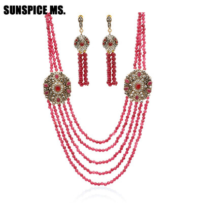

New Arrivals African Beads Jewelry Set Nigerian Wedding Engagement Necklace Earring For Women Handmade Stone Indian Jewelry