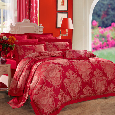 

Fu Anna home polyester polyester jacquard wedding six pieces of love the true meaning of 15 meters bed for 203 229cm red