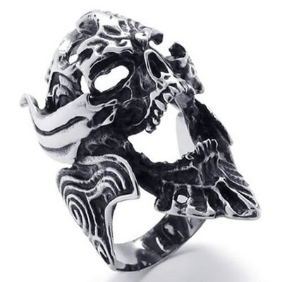 

Hpolw Gothic Casted Skull Stainless Steel Biker Mens Ring Silver Black