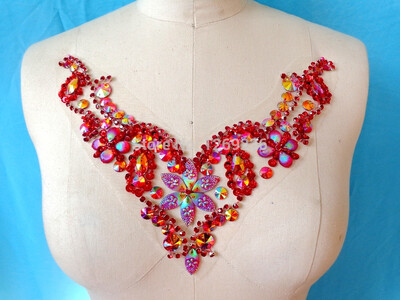 

Ручные хрустальные пластыри Красные шьют на аппликацию Rhinestones с камнями блестками бисер 24 * 20 см для верхнего платья