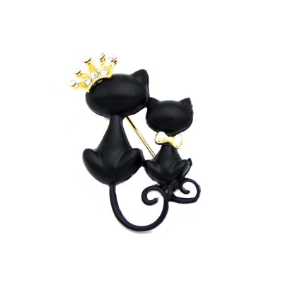 

Cute Women Cat Brooch Pins Black Double Lover Cat Brooches Broches Crown Tie Cat Animal Jewelry Pin Ladies Lapel Scarf Pins Gift