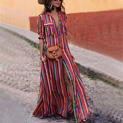 

Try Everything Women Summer Dress Long 2018 Striped Shirt Dress Summer Women Cotton Colorful Pocket Long Casual Dress Vestido