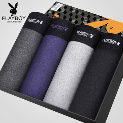 

Playboy Men&39s Underwear Boxer Shorts Ice Silk Breathable Men&39s Underwear Sexy Pants 4 Gift Box Dark Flower Gray Blue Light Gray Gray Black