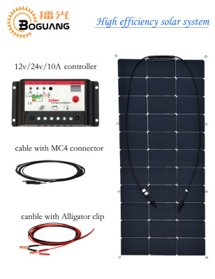 

BOGUANG Waterproof 100w Flexible solar panel System 10A controller cable MC4 connector efficient cell for 12v battery RV Yacht