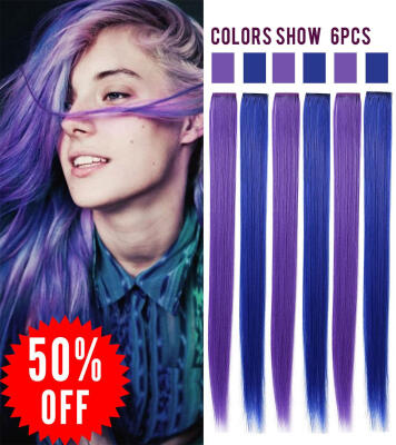 

Rhyme Blue&Purple 6PCS Wig Pieces For America Girls&Dolls Clip InOn Colored Hair Extensions