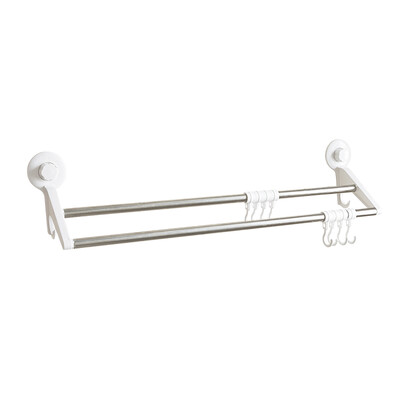 

Youjia suction-type towel rack free punching stainless steel bathroom double towel bar bathroom towel rack hanging rod with hook 62cm U-6182