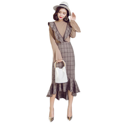 

Horn sleeve bottom shirt lattice tail half skirt strap skirt suit