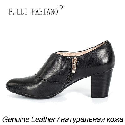 

F.LLI.FABIANO Springle/Winter Womens Leather Shoes Mid-heeled Low-cut Upper Shoes for Women Simple Style Thin Shoes YM14612-9-1