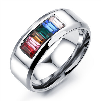 

Rainbow Ring 8mm Titanium Stainless Steel Colorful Cubic Zirconia Engagement Rings For Women Fashion Jewelry OR481