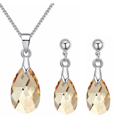 

Fashion Water Drop Pendant Necklace Stud Earring Set Women Crystal From Austrian Elements Luxury Wedding Jewelry Sets 27382