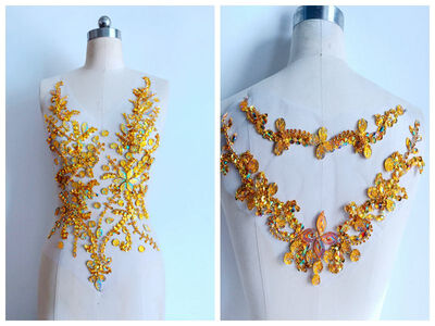 

hand made sew on golden Rhinestones applique on mesh crystal patches trim 50303020cm for dress backand front