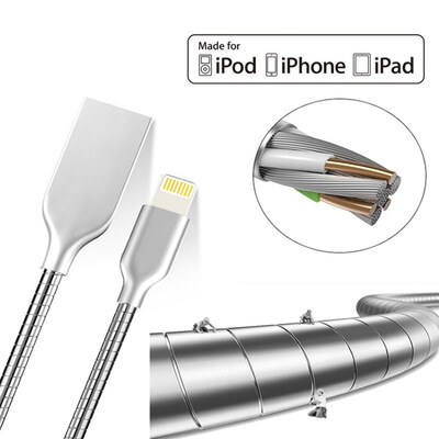 

MFI All Stainless Steel Case USB Cable For iPhone 5s 6s 6 7 Plus Mobile Data Sync Charger for ios 9 10