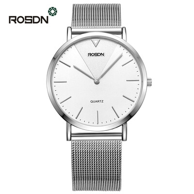

ROSDN Luxury Brand Mens Watch mesh strap women watches Stainless Steel Analog Quartz Watches Women Waterproof Couple wrist watch